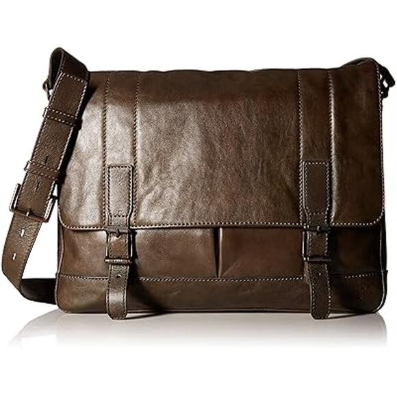 Frye Men's Dark Olive Leather Oliver Flap Messenger Bag - Picture 1 of 16